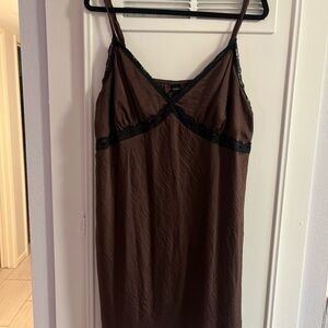 Wild Fable Brown Slip Short Dress with Black Lace V-Neck Cami Straps Tank Top
